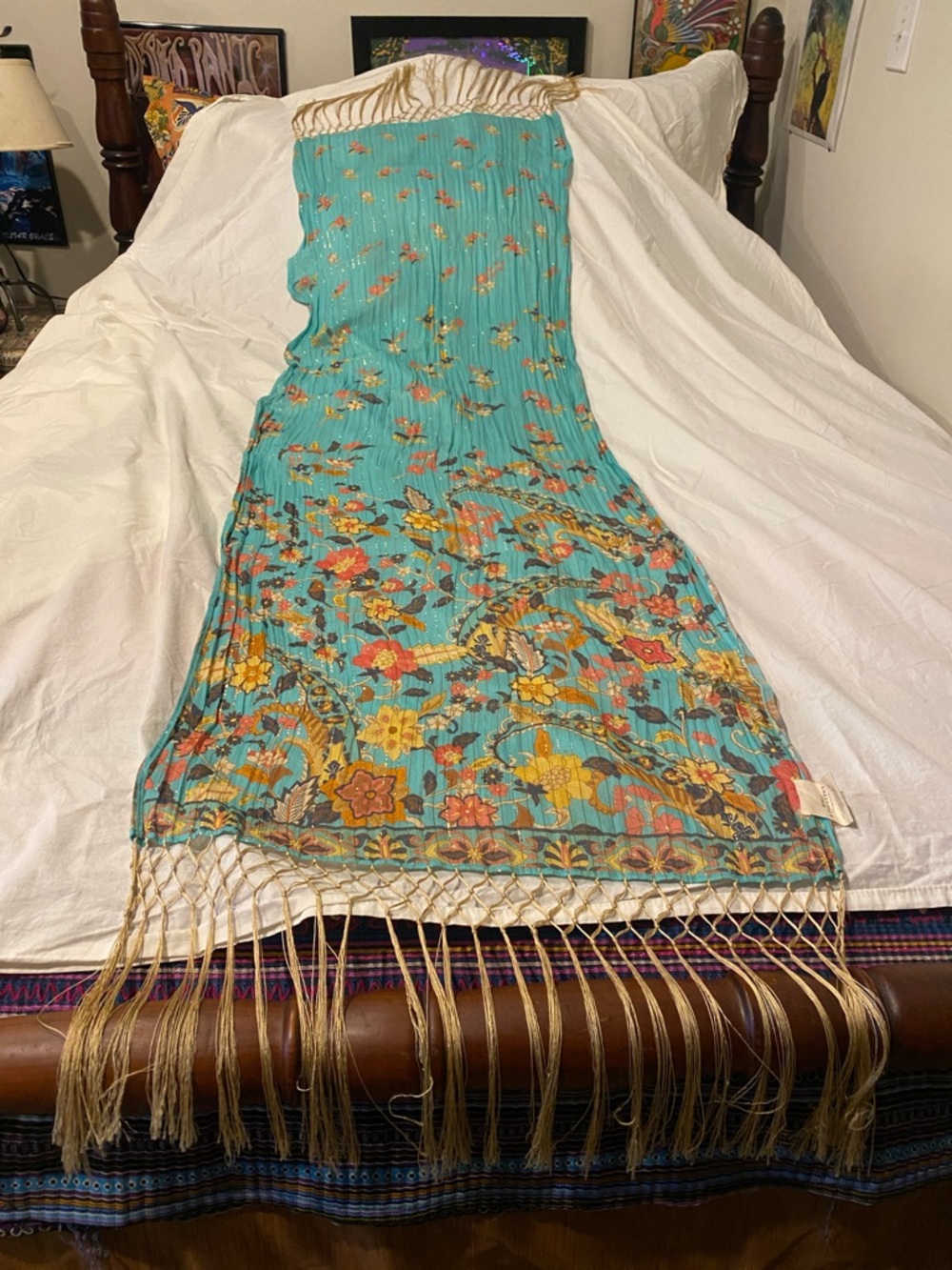 Spell & The Gypsy Collective Hendrix Turquoise Floral Gold-Thread Scarf
